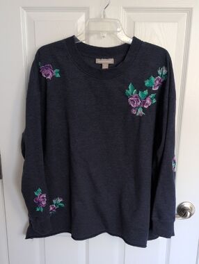 Woman Within Embroidered Sweatshirt - 1X 22/24